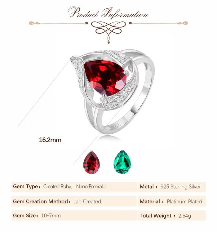 Bague Potiy en argent sterling 925 avec émeraude nano simulée de 2