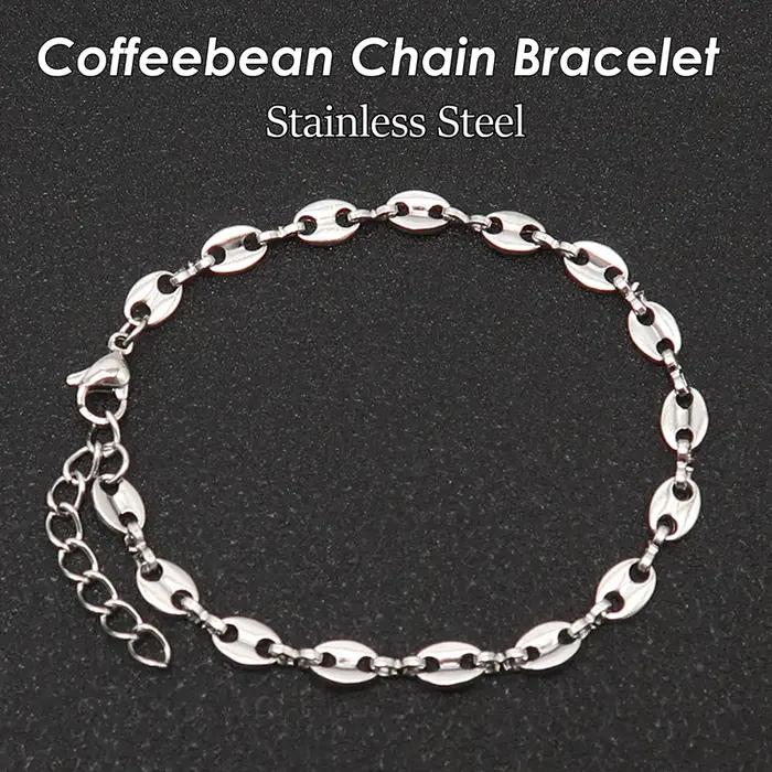 Lot de 10 bracelets à chaîne en grains de café en acier inoxydable plaqué or