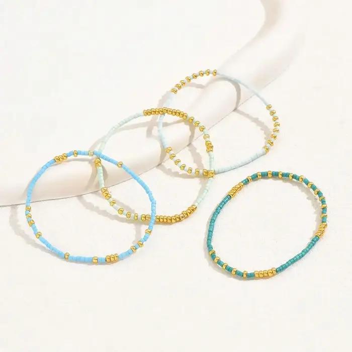 Ensemble de bracelets extensibles en perles de rocaille de couleur Turquoise, style bohémien, couleu
