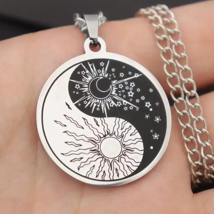 Collier pendentif soleil et lune Yin Yang Tai Chi pour femmes et hommes