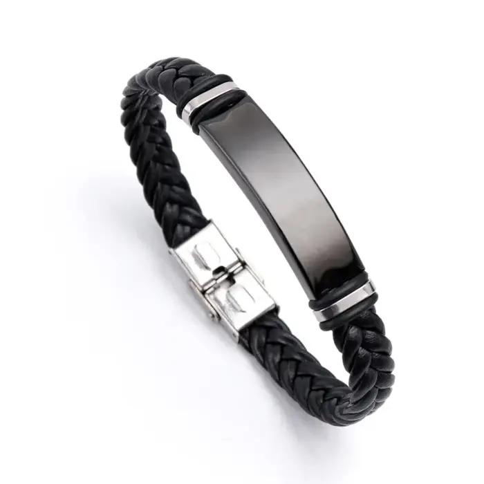 Bracelet en cuir gravé personnalisé pour homme