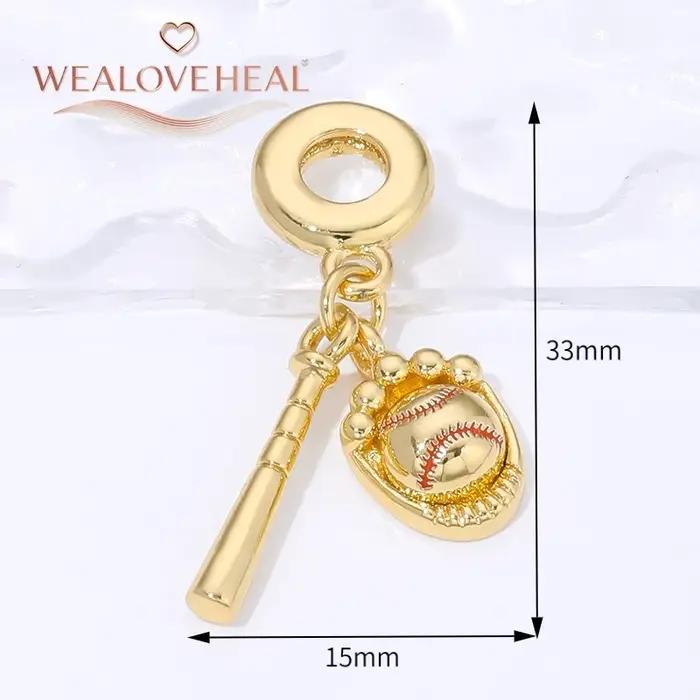 perles pour bracelet,Breloques en forme de gant de baseball/plante tropicale/« I Love Shopping »/cœur plaquées or 18 carats pour la fabrication de bijoux et bracelets DIY