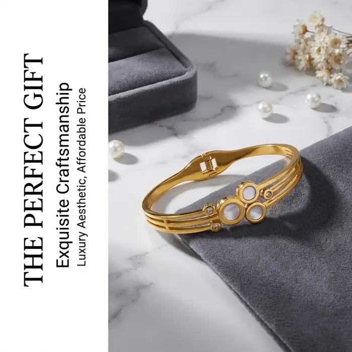 Bracelet ouvert doré, bracelet classique en acier inoxydable pour femme