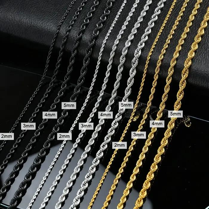 Collier long à cordes sterling 925 plaqué or pour homme et femme, chaîne de maillons et cordes torsadées, bijou punk rock pour soirées et événements spéciaux