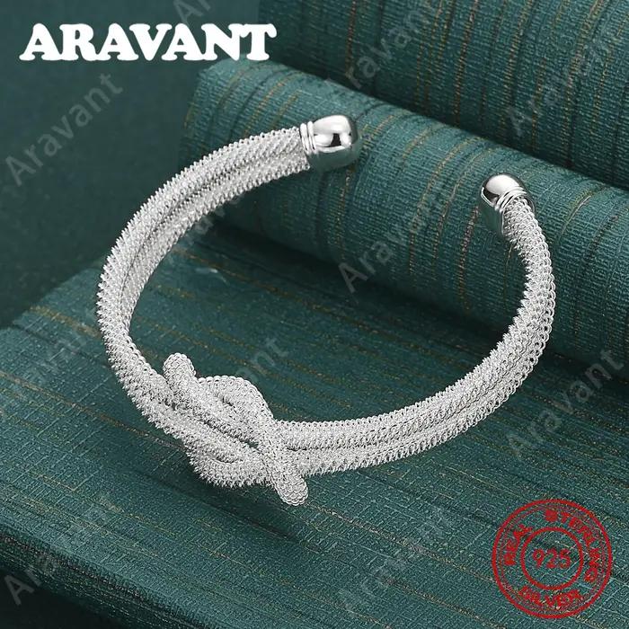 Bracelet ouvert en maille tressée en argent Sterling 925 pour femmes, bijoux de fête de mariage exqu