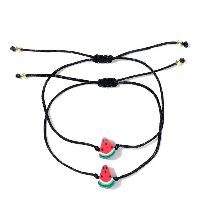 2/4/6/10 PIÈCES Simple Corde Pastèque Bracelet Boho Fruit Heishi Bracelet Ensemble À La Main Réglabl