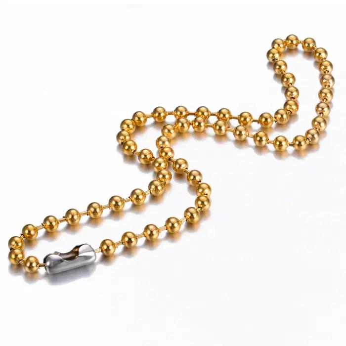 Collier chaîne à billes en acier inoxydable plaqué or 18 carats