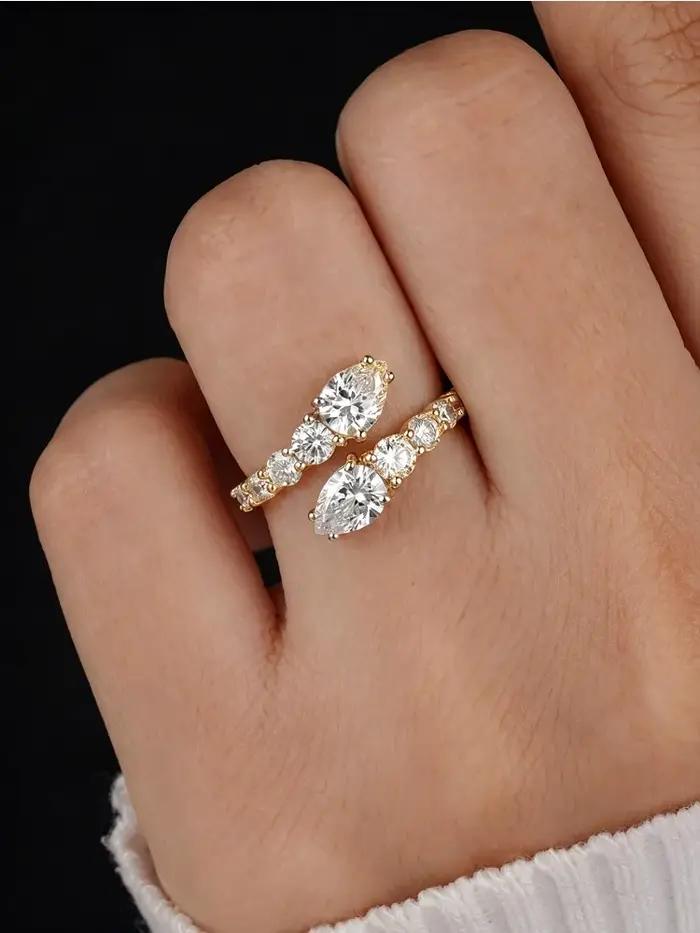 Bague réglable en argent Sterling 925 en forme de poire pour femmes, bague en Zircon à la mode, bijoux fins de haute qualité pour fiançailles et mariage