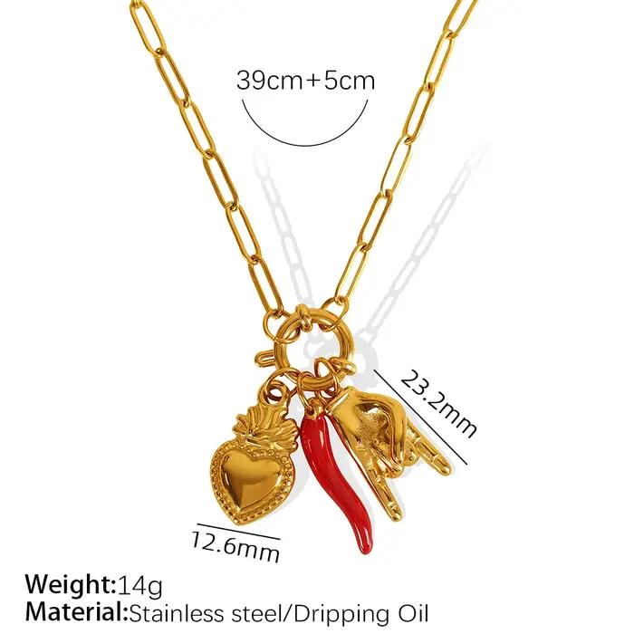 Collier pendentif piment rouge vintage plaqué or