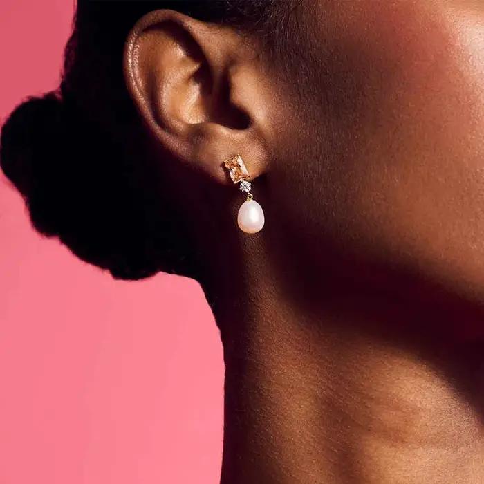Boucles d'oreilles pendantes en argent regardé 925 avec perle de cristal pour femme