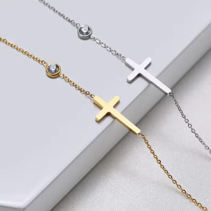Huitan – Bracelet Simple à chaîne unique pour femmes, breloque croisée fantaisie avec CZ brillant, mode polyvalente, bijoux à main féminins, vente en gros