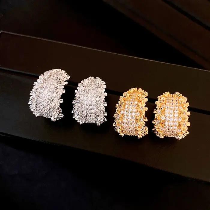 Boucles d'oreilles en forme de C en dentelle de Zircon galvanisé en or 18 carats pour femmes style mode coréen élégance occasions spéciales