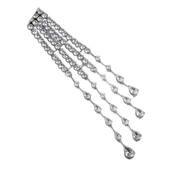 Broche longue à pampilles en cristal pour femmes