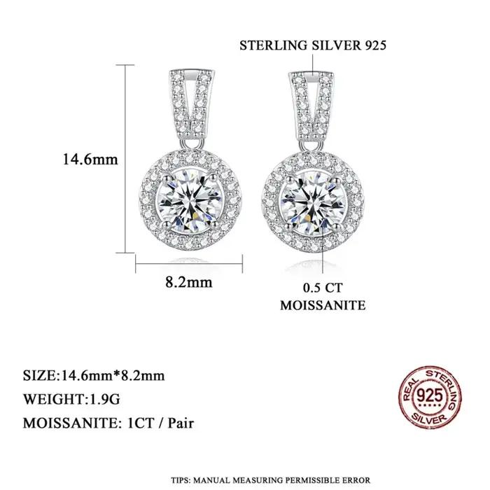 Boucles d'oreilles à clous de luxe en argent sterling serties de moissanite pour femmes occasions spéciales mariage anniversaire