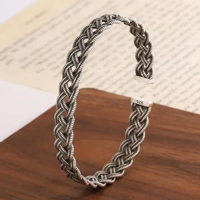 PANJBJ – bracelet tissé en argent Sterling 925 pour femmes, ajouré rétro Punk Ins, mode tendance, bijoux cadeau, livraison directe