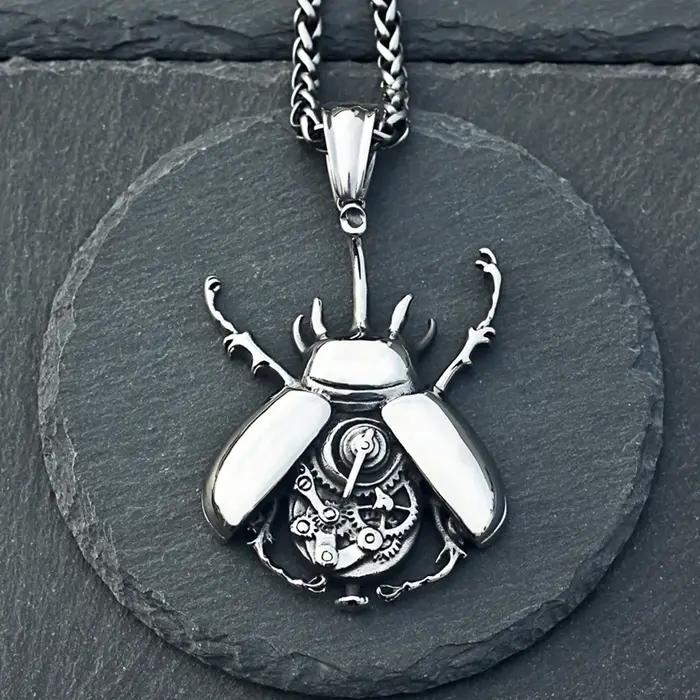 Collier Punk Hip Hop avec pendentif coccinelle mécanique à vapeur pour homme
