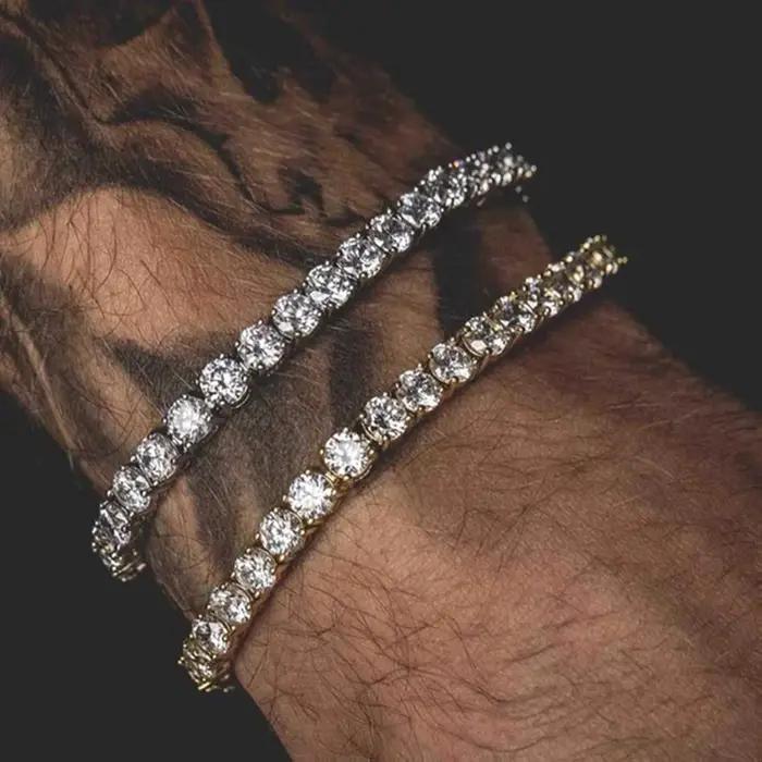 Hiphop Tennis Bracelet Homme glacé 3/4/5mm zircon cubique hommes chaîne en cristal sur la main