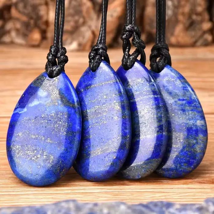 Collier pendentif en lapis-lazuli bohème en forme de larme, style unisexe, tissé à la main, cadeaux de vacances et d'anniversaire