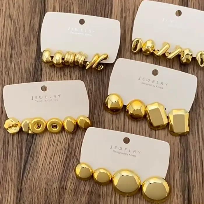 4 paires de boucles d'oreilles géométriques à la mode, couleur or, Design haut de gamme, sensation populaire, brillant, Vintage, Simple, bijoux pour femmes