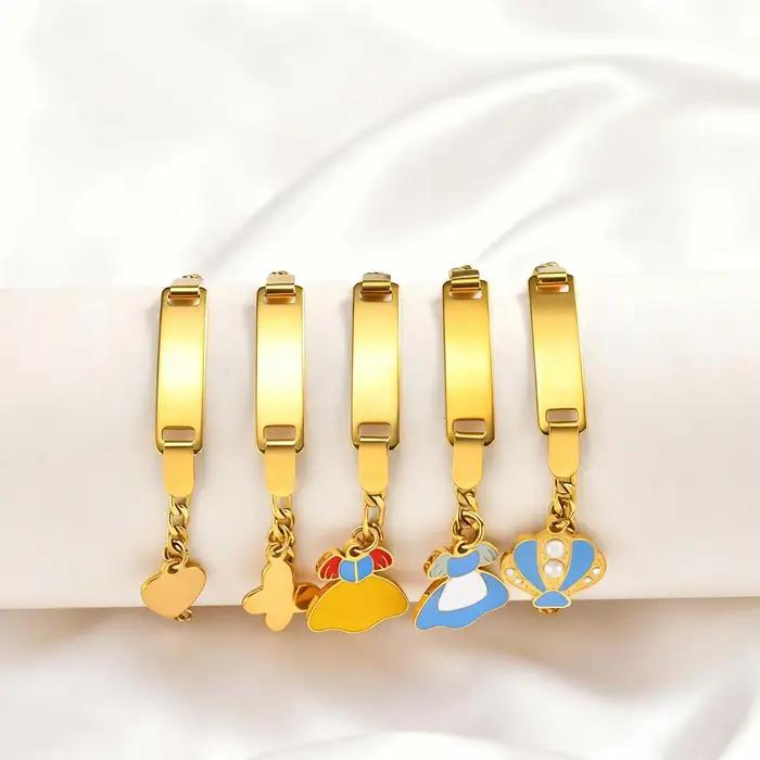 Bracelet d'Identification Personnalisé pour Enfants Acier Inoxydable Plaqués Or 18 Carats Pour Filles Occasions Spéciales Sécurité et Personnalisation