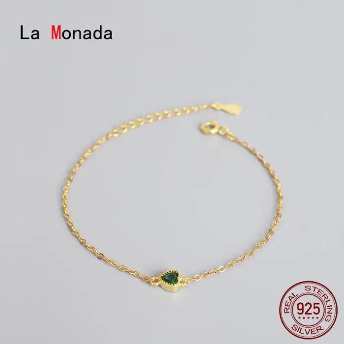 Bracelet Vert Cœur en Argent Sterling 925 Serti de Zirconium Blanc Élégant pour Femmes Occasions Spéciales