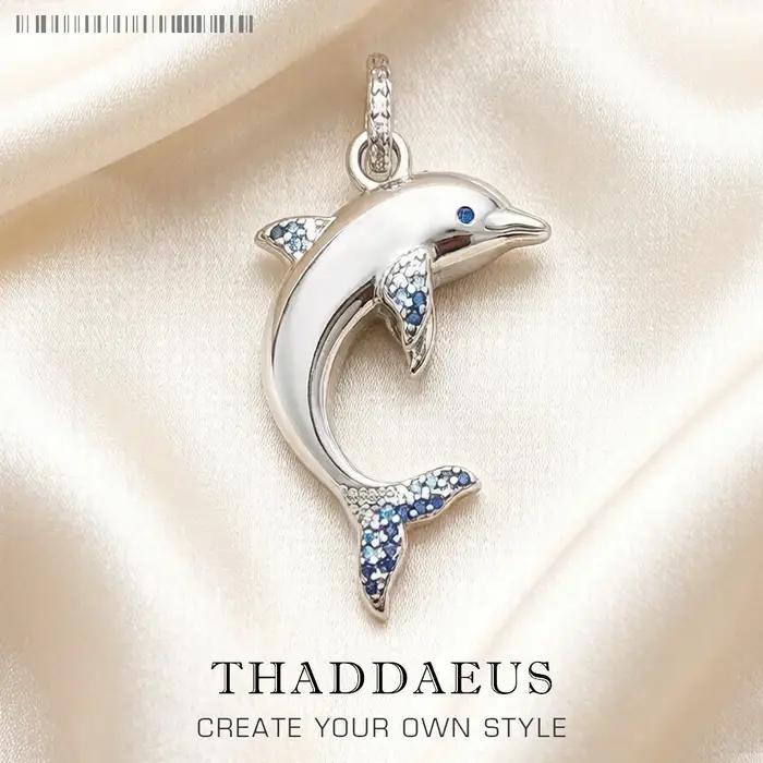 Pendentif dauphin bleu marque en argent Sterling 925, bijoux Glam, accessoire de Style européen, cad