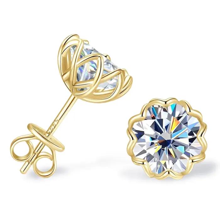 Sweetrain fleur 1CT 2CT Moissanite boucles d'oreilles pour femmes bijoux laboratoire diamant boucle