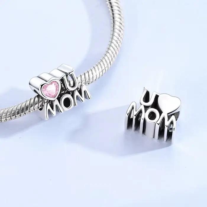 J'aime maman breloques perle 925 en argent Sterling CZ Zircon fête des mères cadeau pendentif ajustement Original Bracelet collier bijoux à bricoler soi-même