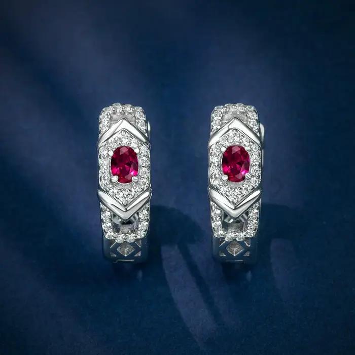 WUIHA Vintage 925 en argent Sterling laboratoire saphir émeraude rubis diamants à haute teneur en carbone cerceaux de fiançailles de mariage boucles d'oreilles bijoux fins