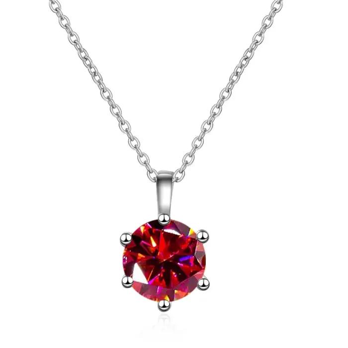 Collier Pendentif Classique Simple à Six Griffes en Moissanite Imitation Couleur Un Carat pour Femme, Bijou Polyvalent Tendance
