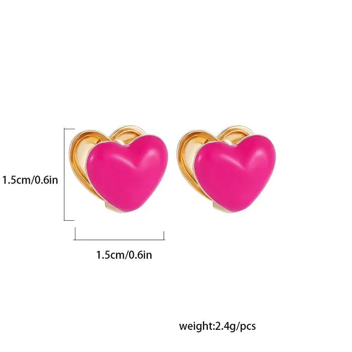 Boucles d'Oreilles en Émail Double Face en Forme de Cœur pour Femme et Fille