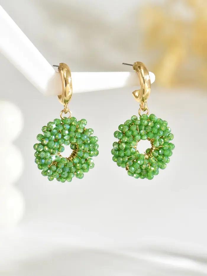 Boucles d'oreilles rondes pendantes en perles faites à la main de style bohème vintage minimaliste