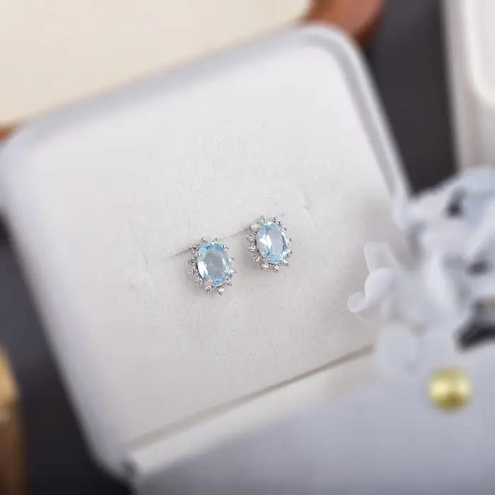 ITSMOS – boucles d'oreilles ovales en topaze bleue naturelle