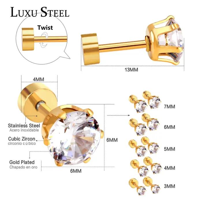 Boucles d'oreilles rondes cristal zircone cubique acier inoxydable plaqué or stud earrings pour femmes occasions spéciales elegance festive