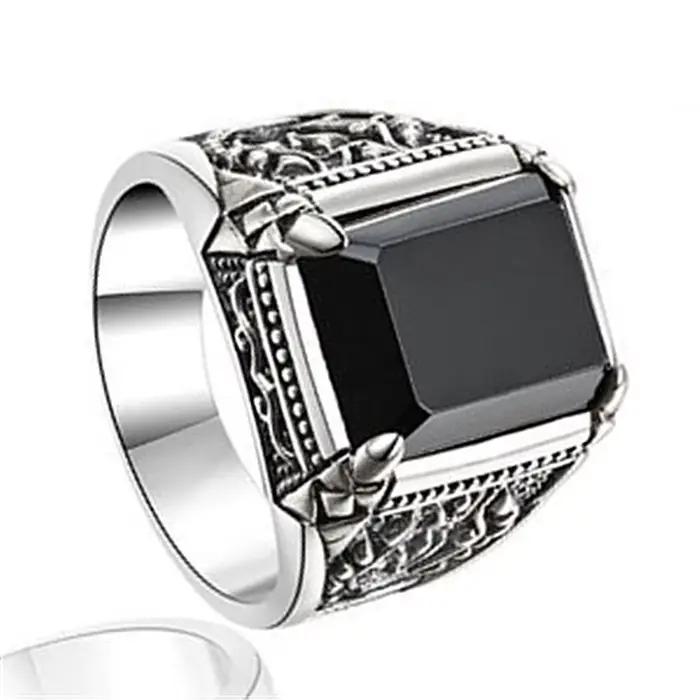 Bague en argent 925 sertie d'agate pour hommes et femmes occasion engagement romantique vintage