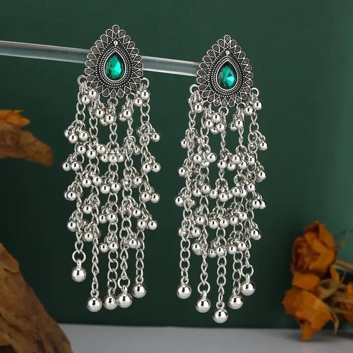 Boucles d'oreilles longues ethniques vintage pour femmes, luxe, zircon rouge, perles en forme de goutte d'eau, boucles d'oreilles à pampilles, esthétique, mariage, fiançailles, bijoux