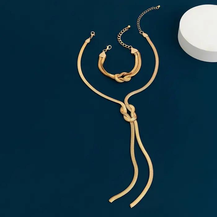 Ensemble collier/Bracelet chaîne à maillons croisés épais pour femmes