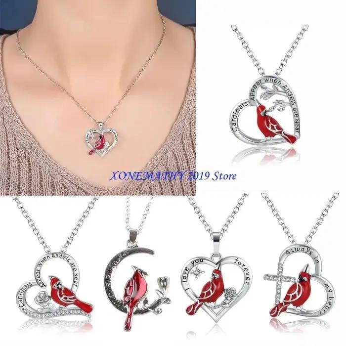 F42F – collier avec pendentif en forme d'oiseau rouge bijoux pour femmes