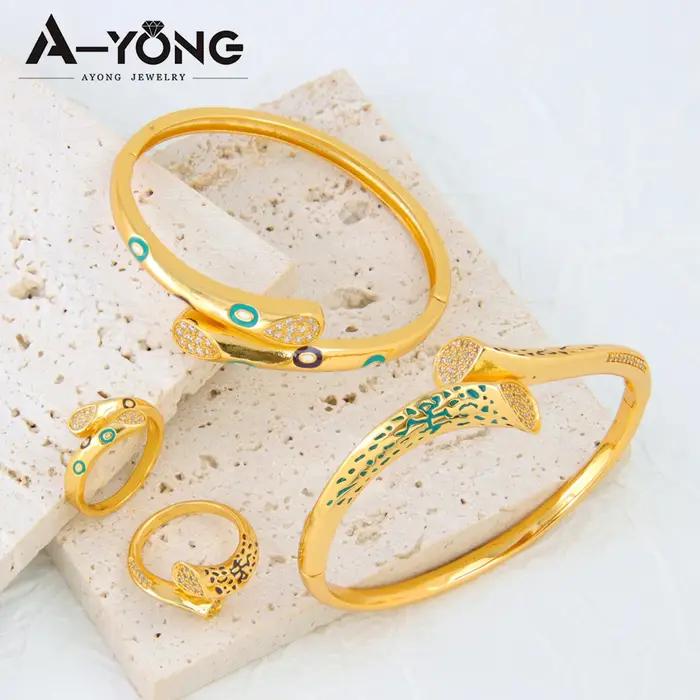 Ensemble de bracelets plaqués or saoudien de luxe pour femmes