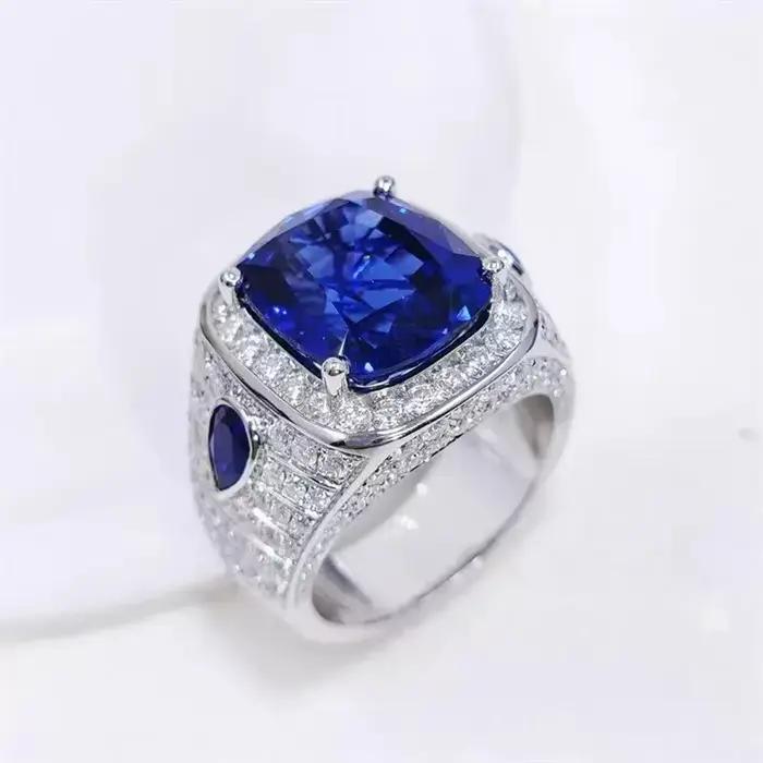 Bague en Argent Sterling 925 Serties de Zirconium Bleu Élégante à Offrir pour Femme Occasions Spéciales