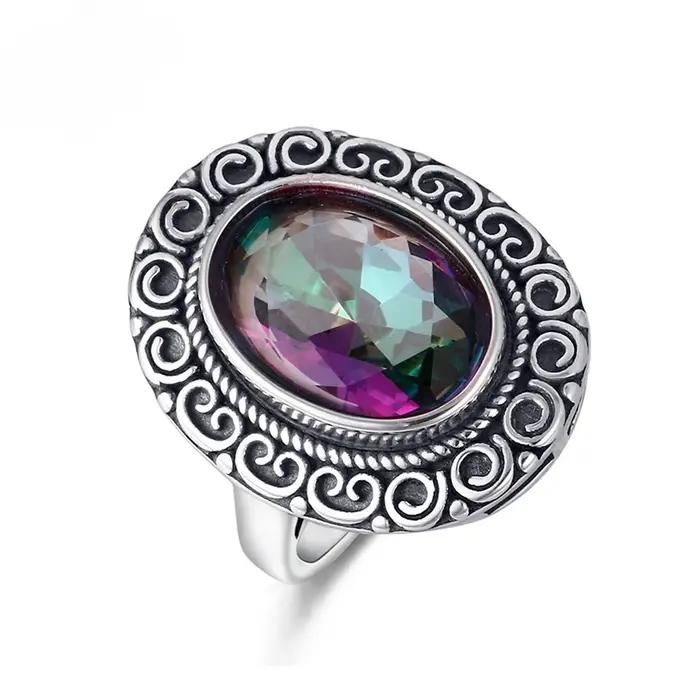 Bague Glamour 10x14MM en Tourmaline Colorée Mystérieuse pour Femme