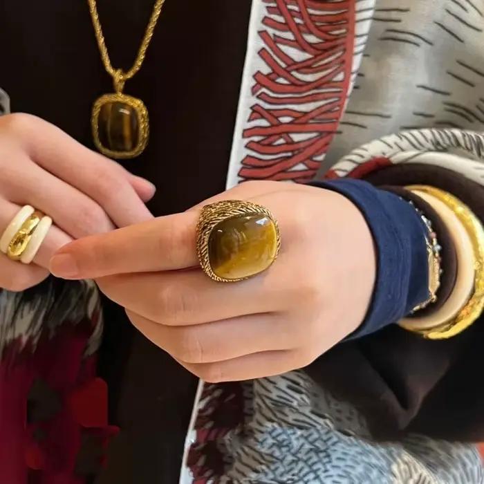 Bague en cristal rose, bijoux vintage en métal tendance pour l'index
