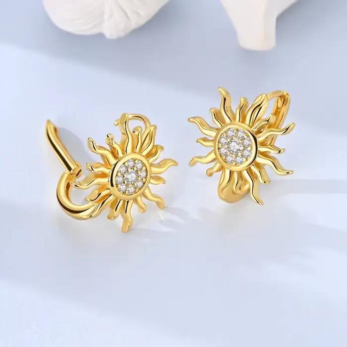 Boucles d'oreilles dorées en argent Sterling 925 pour femmes, boucles d'oreilles en forme de U scint
