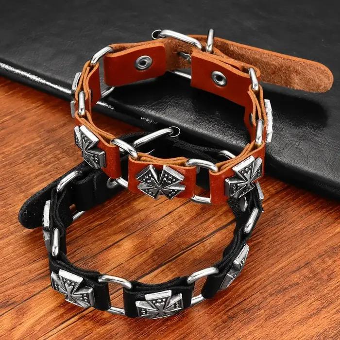 Bracelet croix irlandaise en cuir rétro pour hommes