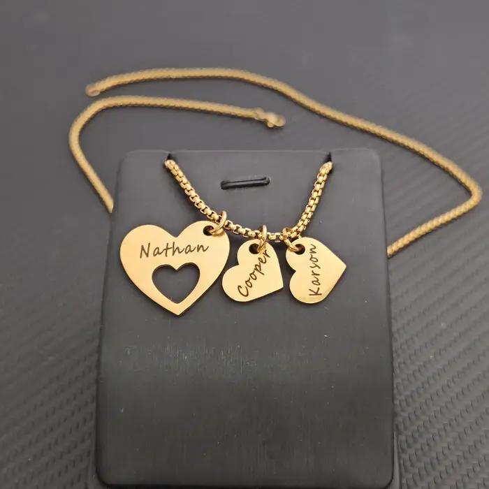 Collier de cœurs avec nom personnalisé pour la famille gravé par les Parents et plusieurs noms d'enfants