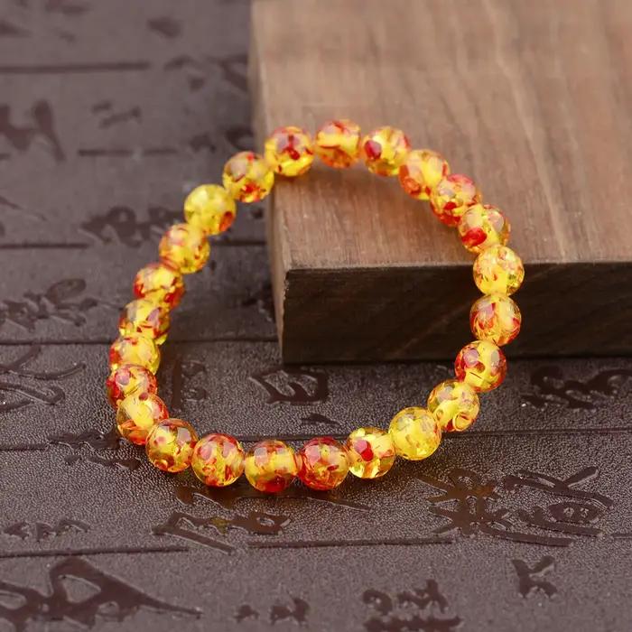 Bracelet de perles rondes en pierre d'ambre naturelle de 8mm