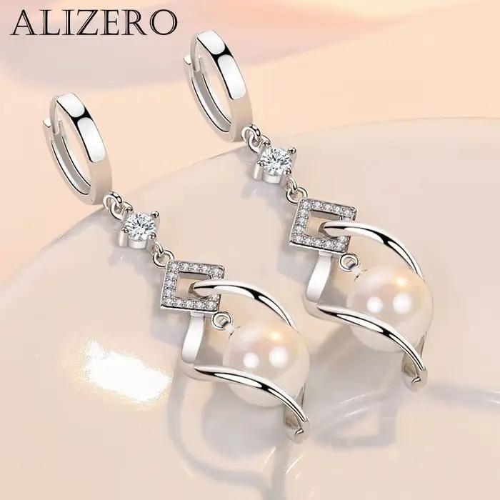 ALIZERO 925 en argent Sterling AAA Zircon boucles d'oreilles en perles naturelles pour les femmes mo