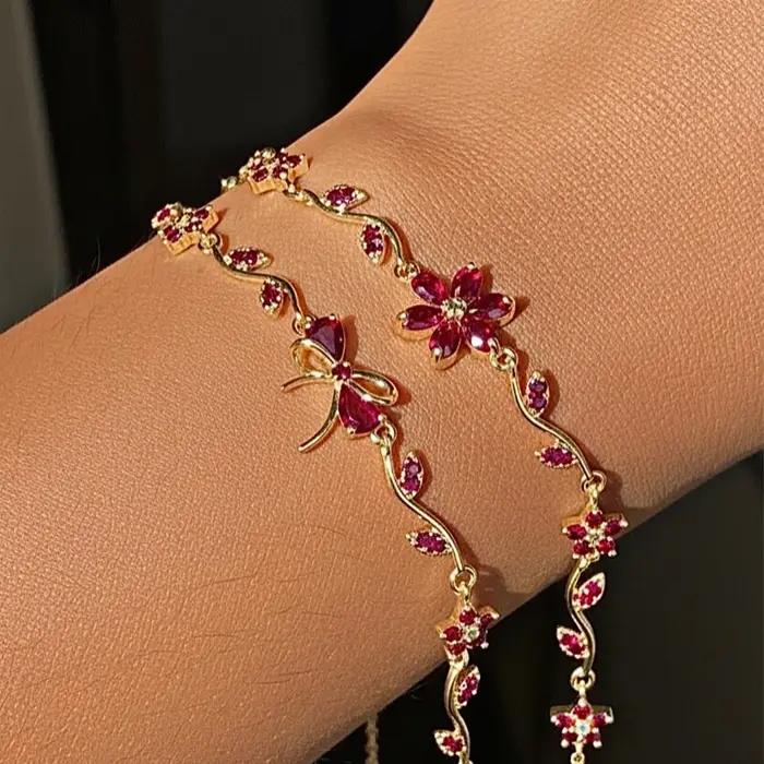 Nouveaux bracelets en forme de nœud papillon couleur rose rouge pour femmes