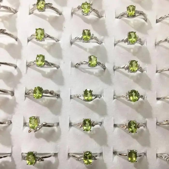 5 anneaux 10 anneaux environ 5*7mm péridot vert naturel réglable femmes anneau en gros