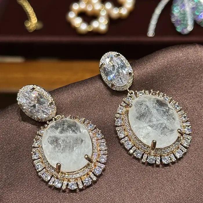 Boucles d'oreilles en zircone pour femmes, grand diamant rond, à la mode, 2025